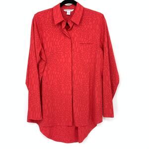 Athleta Urbanite Textured Button Down Shirt Womens Size Medium Red Print